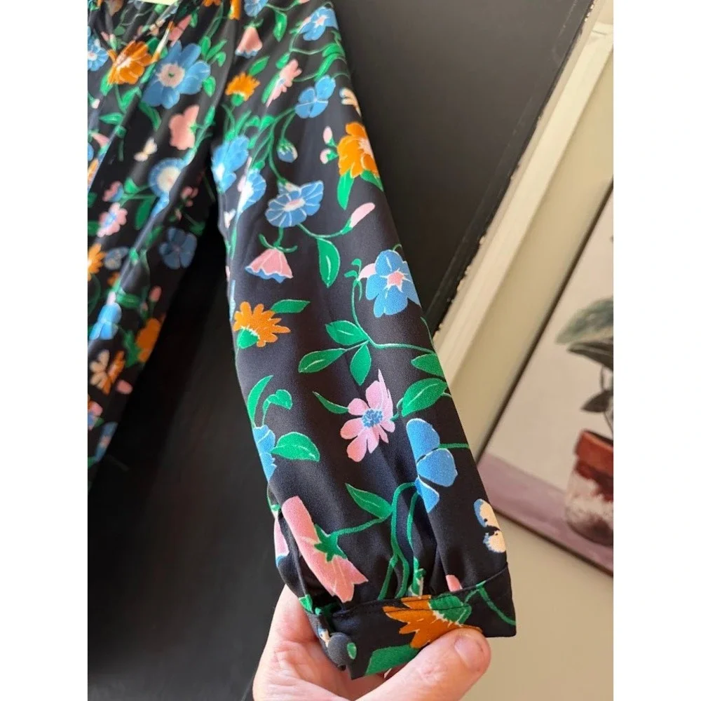 Kate Spade New York Spring Floral Garden Tulip Dress Black Size 6 Long Sleeve
